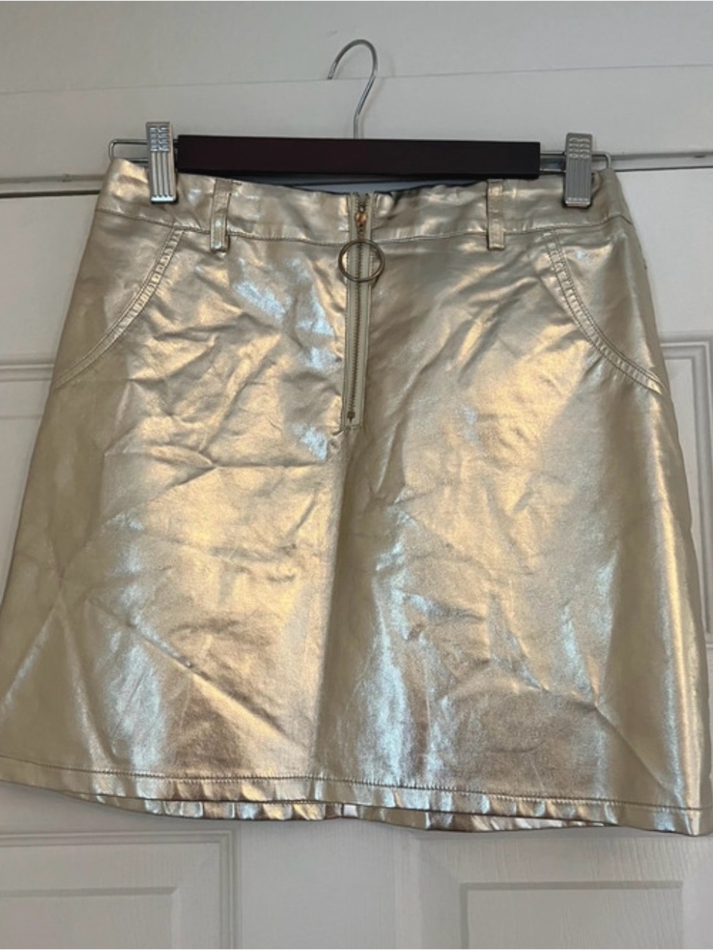 Metallic Gold Mini Skirt with Front Ring Zip